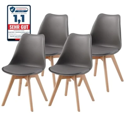 Immagine di Albatros Sedie da Pranzo AARHUS Set di 4, Grigio con Gambe in Legno Massello, Faggio, Design Retrò Scandinavo