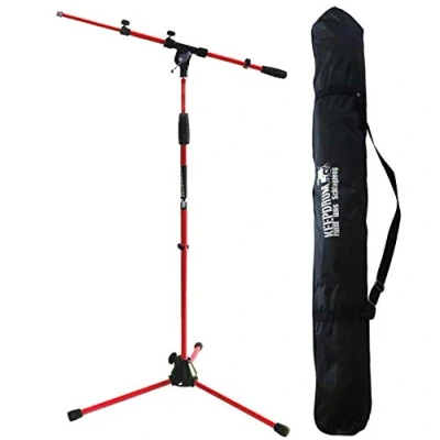 Immagine di Keepdrum MS106 RD rosso per microfono treppiede con giraffa e attacco in metallo + Borsa Sb 03