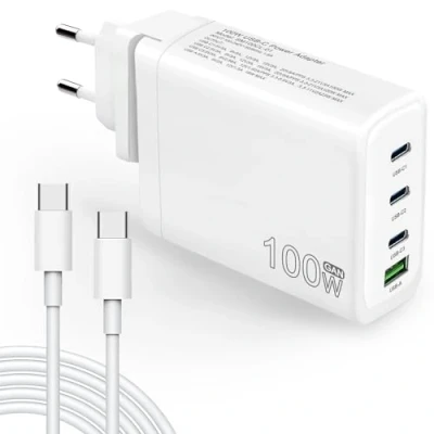 Immagine di Caricatore USB C GaN 4 Porte da 100 W, alimentatore rapido compatto per viaggi con cavo MacBook Pro/Air, iPad Pro, ThinkPad, Dell XPS, Google Pixel, iPhone 15/Pro, Galaxy S23/S22