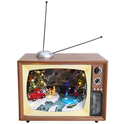 Immagine di Christmas Concepts® Illuminazione a LED e Scena Musicale di Natale Batteria all&#039;Interno della Televisione retrò 24 cm / 9,5 &quot;