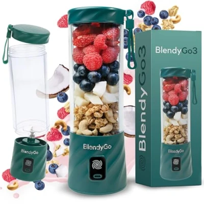 Immagine di BlendyGo 3® Frullatore Portatile Elettrico, Mini Mixer Smoothie Maker, per Smoothie, Portable Blender USB to go 550 ml, Senza BPA, Tecnologia PulseMotion &amp; BlendPro (Verde scuro)