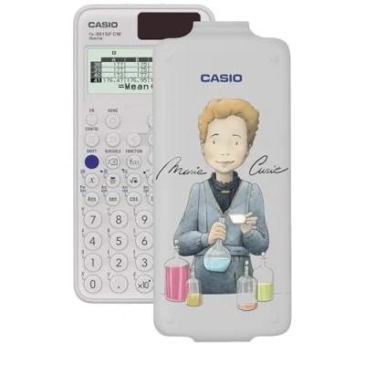 Immagine di Casio FX 991SP CW, Calcolatrice scientifica con Marie Curie illustrata da Raquel Riba Rossy, Raccomandata per il curriculum spagnolo e portoghese, oltre 560 funzioni, solare, colore bianco