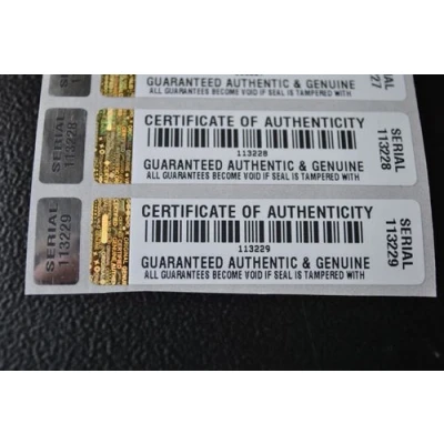 Immagine di 250 x COA certificato di autenticità sicurezza a prova manomissione adesivi/etichette con ologramma e corrispondente piccola etichetta