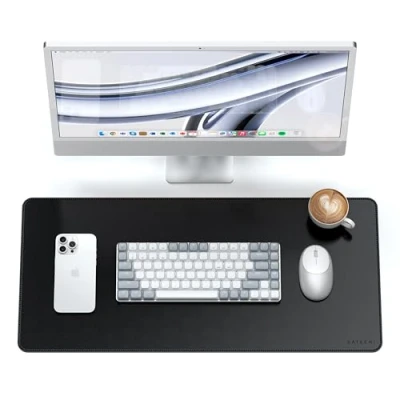Immagine di SATECHI Tappetino da Scrivania in Pelle Vegana, Grande Mouse, Resistente a Graffi e Acqua, Facile Pulire, per Ufficio Casa, 68 cm x 31,5 0,3 Nero