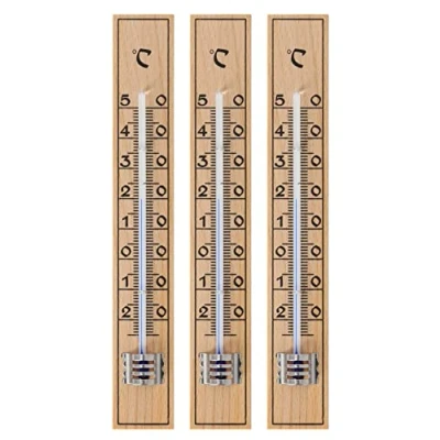 Immagine di Lantelme 7837 Set di 3 termometri in legno faggio, analogici, per esterni come il giardino e interni la camera da letto