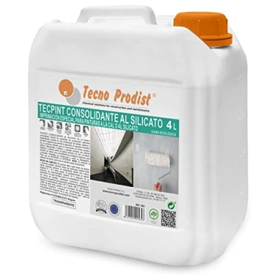 Immagine di Tecno Prodist TECPINT CONSOLIDATO AL SILICATO Fissatore per superfici edili, primer speciale pitture a calce o ai silicati, compatta pietra, mattone evitandone la disgregazione (4 Litri)