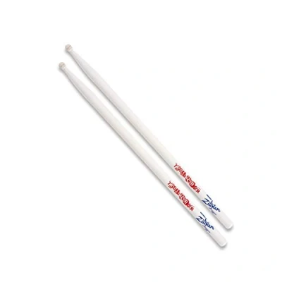 Immagine di ZILDJIAN ZASTB BACCHETTE TRAVIS BARKER ARTIST SERIES, Bacchetta per Batteria Dinamica Logo Metallico Bicolore, Manico Robusto e Tallone in Legno, Colore Bianco