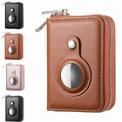 Immagine di JOKO DESIGN AirTag Wallet Slim portafoglio con chiusura lampo NFC + protezione RFID Mini da uomo e donna Smart Portmonee per Apple AirTag, cognac,