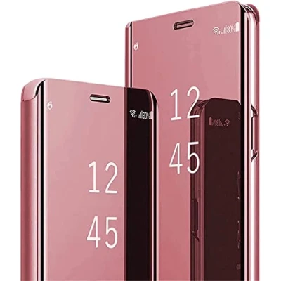 Immagine di BoerHang Cover Compatibile con Samsung Galaxy S25 Cover, Smart Clear View Standing Case, Traslucida Protettiva a 360.(Oro rosa)
