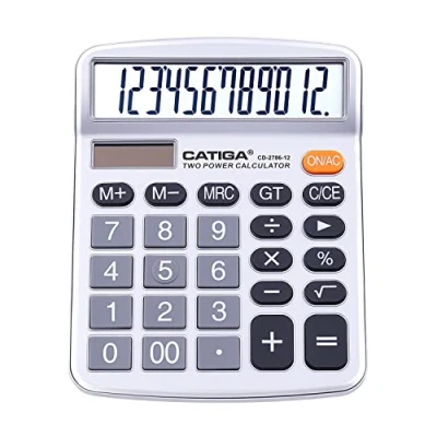 Immagine di Calcolatrice da scrivania a 12 cifre con grande schermo LCD e pulsante sensibile, doppia alimentazione solare batteria, funzione standard per ufficio, casa, scuola, CD 2786