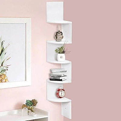 Immagine di BAKAJI Libreria Scaffale Mensole da Parete Angolare Design Moderno in Melamina Effetto Legno con 5 Ripiani ad Angolo Dimensioni 123 x 20 cm (Bianco)