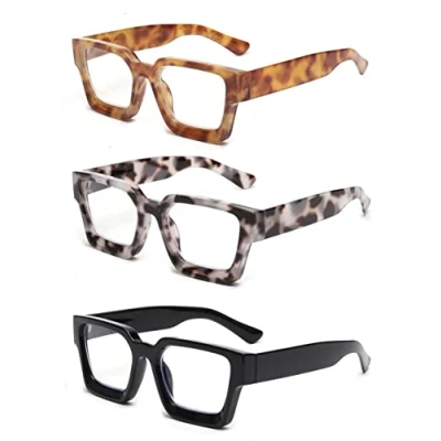 Immagine di JM 3 Pack Occhiali da Lettura Quadrati, Lettore di Computer con Blocco Della Luce Blu per Donna Uomo +2.5