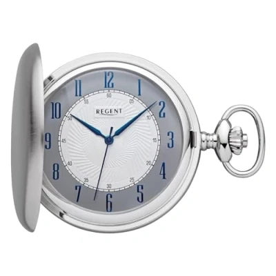 Immagine di REGENT Orologio da tasca uomo Savonnette Coperchio pieghevole Cromato 50 MM Quarzo Bianco Quadrante Grigio Numeri arabi, P 726 Lancette blu / liscio opaco, Classico