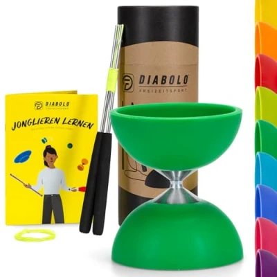 Immagine di diabolo Freizeitsport Set da giocoliere Basic con (Verde), Bastoncini in Alluminio, Corda di Ricambio (160 cm) e Istruzioni Stampate, Ideale Come Regalo per Bambini