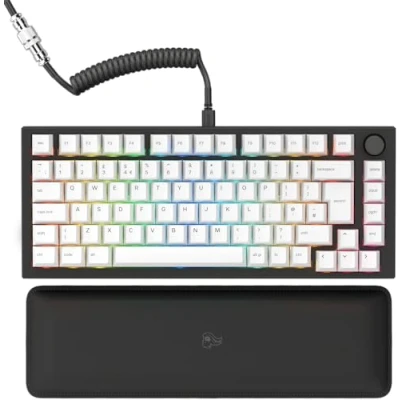 Immagine di Glorious gaming GMMK PRO 75% Tastiera da mecc.a modulare, TKL, struttura 1,5 kg, personalizzabile, cavo a spirale, poggiapolsi, tasti in PBT bianchi, RGB, layout QWERTY inglese Nero