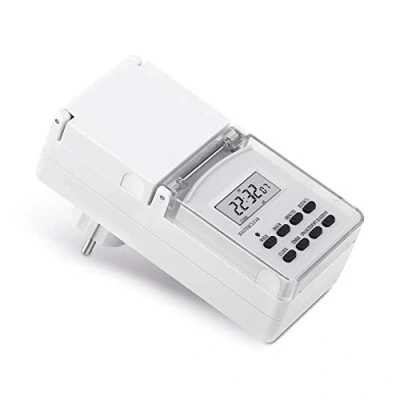 Immagine di conecto interruttore orario digitale per presa, interni ed esterni, 10 programmi di commutazione, display LCD da 1,5&quot;, batteria riserva inclusa, IP44, 3600 Watt, bianco