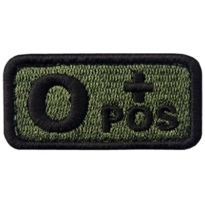 Immagine di Tattico Tipo O positivo Gruppo sanguigno con Fissaggio Chiusura a uncino e asola Ricamata Toppa, Olive Drab