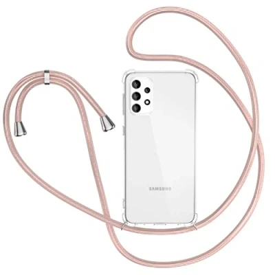 Immagine di XTCASE Cover con Cordino per Samsung Galaxy A53 5G, Custodia Trasparente Collana Tracolla Laccio Collo Ultra Sottile Morbido TPU Silicone Antiurto AntiGraffio Case, Oro Rosa