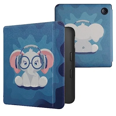 Immagine di kwmobile Custodia eReader Compatibile con Kobo Libra 2 Cover eBook Reader Flip Case blu chiaro/blu scuro/grigio Elefantino