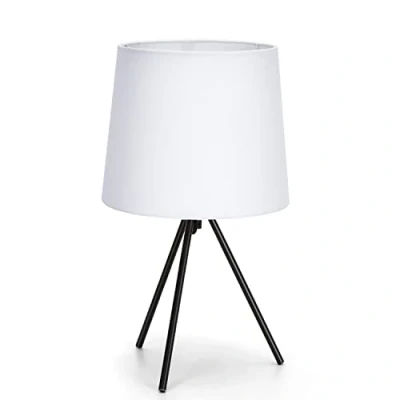 Immagine di Aigostar Lampada da Comodino Minimalista, Tavolo con Attacco Piccolo E14, Portalampada Base a 3 Gambe in Metallo e Paralume Bianco, Perfetto per Decorare Camera letto