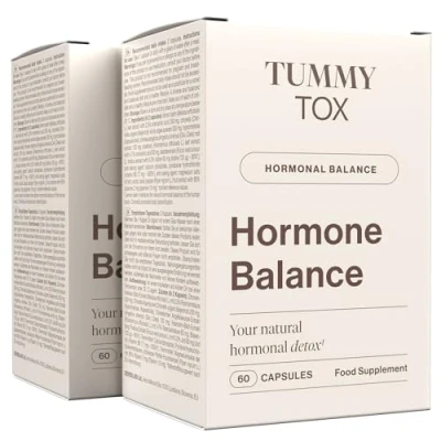 Immagine di Equilibra Integratori Estrogeni Femminili Ormoni con Clorella, Iodio, Melissa, Alga Marina Bruna, e Vitamina B6 Tummy Tox Hormone Balance, 120 capsule