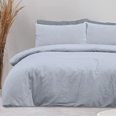 Immagine di Sleepdown Set di biancheria da letto con copripiumino e federe, 100% puro cotone, tinta unita, colore: grigio, per super king size (220 x 260 cm)