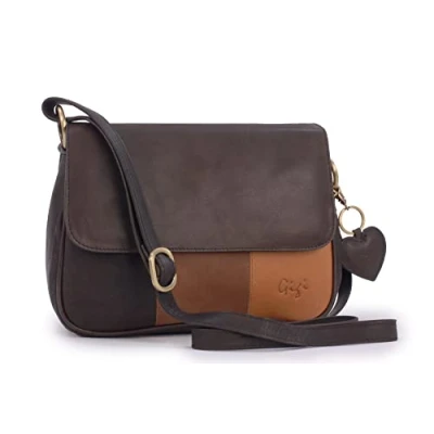 Immagine di Gigi Vera Pelle Borse a Spalla da donna/Borsa Tracolla/Borsa Mano/con ciondolo forma di cuore/Tracolla regolabile 1008 MARRONE/MARRONE CHIARO