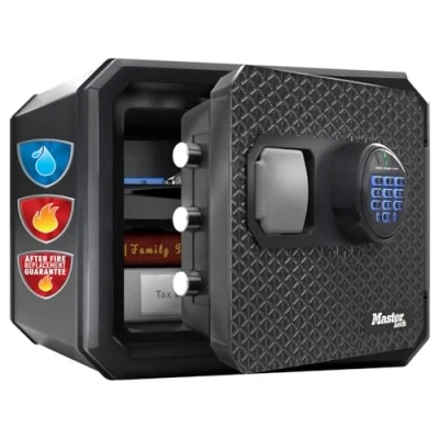 Immagine di Master Lock FPW082FTCML Casseta Certificata Ignifuga e Impermeabile all’Acqua, 23L, 417 x 348 478 mm, Combinazione Digitale con Tastiera retroilluminata, per la casa Il Lavoro, Nero, 22L