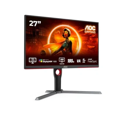 Immagine di AOC Gaming Q27G3XMN QHD Monitor da 27 pollici, 180 Hz, FreeSync Prem. Pro., HDR1000 (2560x1440, 1 ms GtG, HDMI, Display Port) nero rosso