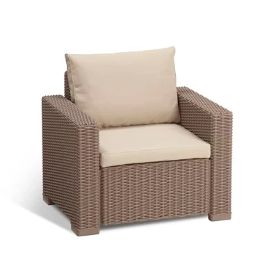 Immagine di Keter California Set 2 Poltrone in Rattan, di Divanetti con Cuscino Incluso Color Cappuccino