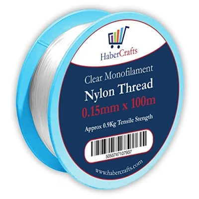 Immagine di filo di nylon trasparente da 0,15 mm, invisibile, non elasticizzato, trasparente, pesca in plastica per appendere decorazioni, artigianato, feste, palloncini, archi, perline e