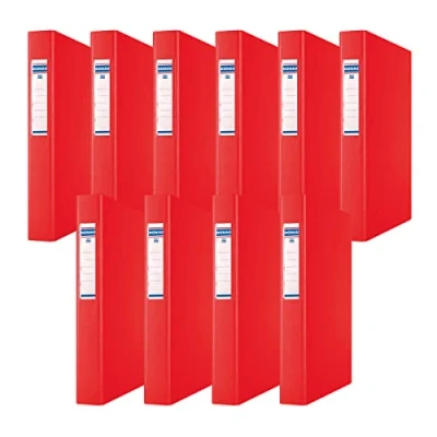Immagine di DONAU 3734001PL 04 Raccoglitore ad anelli, meccanismo a 2 anelli D, formato DIN A4, in cartone spesso 1,9 mm, con PP ecologico 100µ, confezione da 10 pezzi, colore: Rosso