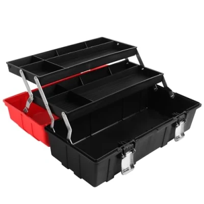 Immagine di MAXPOWER Cassetta Degli Attrezzi Vuota 42x18x17 cm Plastica Pieghevole a 3 Strati con Serratura in Metallo Grande Portatile Portante