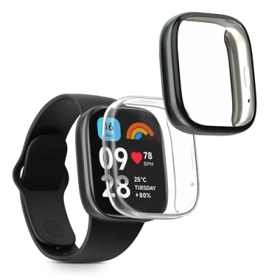 Immagine di kwmobile Set 2x Custodia Smartwatch Compatibile con Xiaomi Redmi Watch 3 Active Cover Case Silicone Protezione Orologio Fitness trasparente/nero