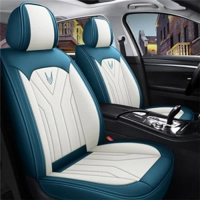 Immagine di DateYcn Coprisedili per auto adatti Toyota C HR CHR 2016 2017 2018 2019 2020 2021 2022 2023 2024 2025 in pelle, blu bianco