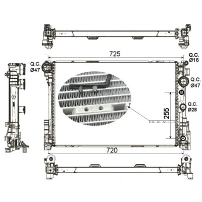 Immagine di NRF 53141 Radiatore motore Alluminio 643 438 42 Alette di raffreddamento saldate MERCEDES BENZ: Classe C Sedan, E GLK