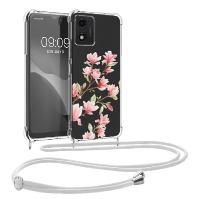Immagine di kwmobile Custodia Compatibile con Motorola Moto E13 Cover Back Case in Silicone TPU Protezione Smartphone Cordino rosa/bianco/trasparente