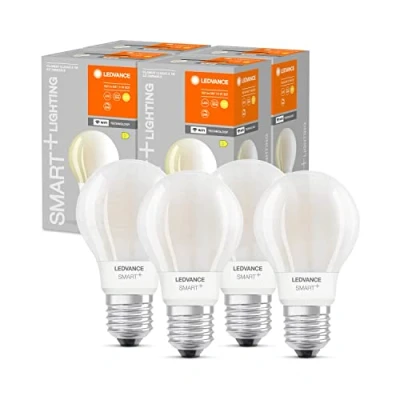 Immagine di LEDVANCE lampadina Smart LED con tecnologia Wifi, E27, dimmerabile, bianco caldo, forma della lampadina, opaca, sostituzione per lampadine 75W, controllabile Alexa, Google App, confezione da 4