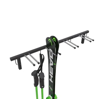 Immagine di QLS Handels Supporto da sci S3 parete per 4 paia di bastoncini 83 cm, nordic walking trekking, con rivestimento protettivo in gomma risparmiare spazio