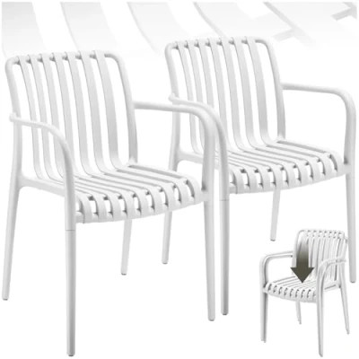 Immagine di TecTake®, Set da 2 sedie giardino impilabili, sedia esterno in plastica, esterno, terrazzo, polipropilene, poltrone moderne, cucina, mobili Bianco