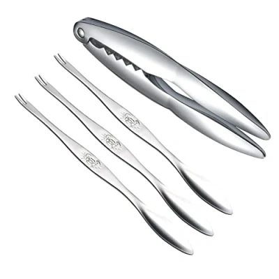 Immagine di Set di 4 Cracker per Aragosta e Granchio forchette Kitchen Craft Pinza crostacei frutti mare utensili in acciaio inossidabile argento