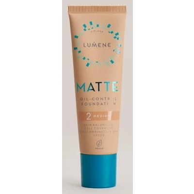 Immagine di Lumene Matt Control Fondotinta senza olio per pelli grasse e miste, copertura completa, con Arctic Cloudberry, 30 ml (2 Medium SPF20)