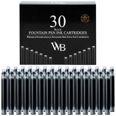 Immagine di Wordsworth &amp; Black Set di 30 cartucce inchiostro nero per penna stilografica, dimensioni standard internazionali, lunghezza circa 5 cm, diametro base 0,6 usa e getta generiche