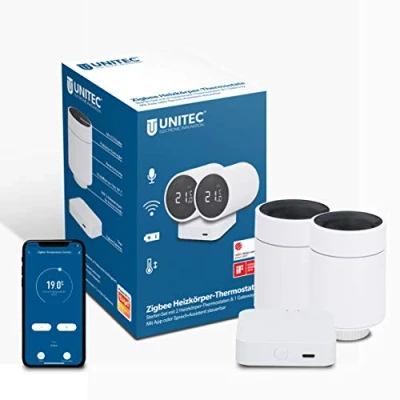 Immagine di Unitec 30945 Termostato smart per termosifoni, set 2+1, con display LCD, compatibile Amazon Alexa e Hey Google