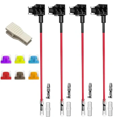 Immagine di Gebildet 4pcs Mini 12/24V Basso Profilo Portafusibili a Lama con 16AWG Filo, Add circuit Fusibili Tap, 6pcs Miniatura (3A 5A 7.5A 10A 15A 20A) e Estrattore di