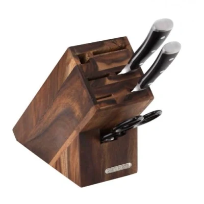 Immagine di Continenta Ceppo in Legno di Acacia Kern con Scomparti Carte per 5 x COLTELLI, Affilacoltelli e Forbici, Dimensioni 22 9,5 20 cm (Senza coltelli)