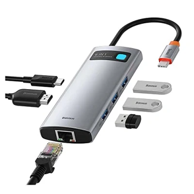 Immagine di Baseus Gleam Series 4 in 1 (USB C, 1 Porti), Docking station + Hub USB, Grigio