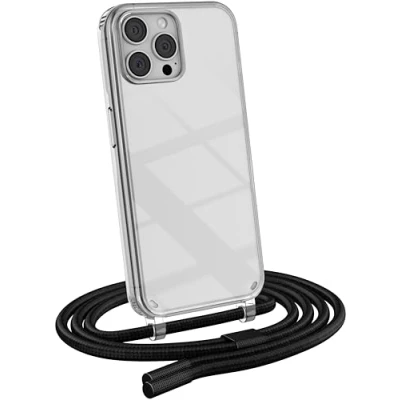 Immagine di MyGadget Cover per iPhone 14 Pro Max Custodia con Corda Case Cordino Trasparente Antiurto Laccio Tracolla Practical Stylish Nero