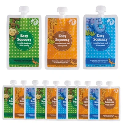 Immagine di Chuckle 10 Sacchetti Alimenti Riutilizzabili per Bambini, 170ml Porta Pranzo Senza BPA, Semplici da Riempire e Pulire A Prova di Perdite Purè, Yogurt, Frullati