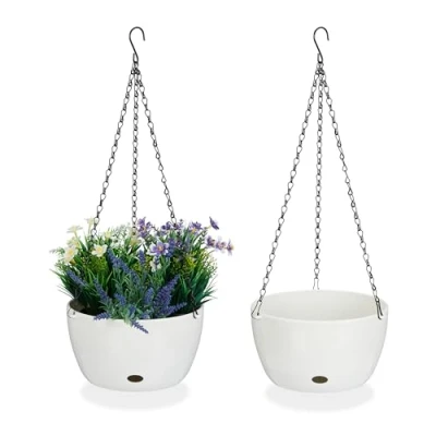 Immagine di Relaxdays Vasi da Parete con Riserva d&#039;Acqua, Set 2, HxD 60 x 24 cm, Portafiori Sospeso per Esterni e Interni, Bianco